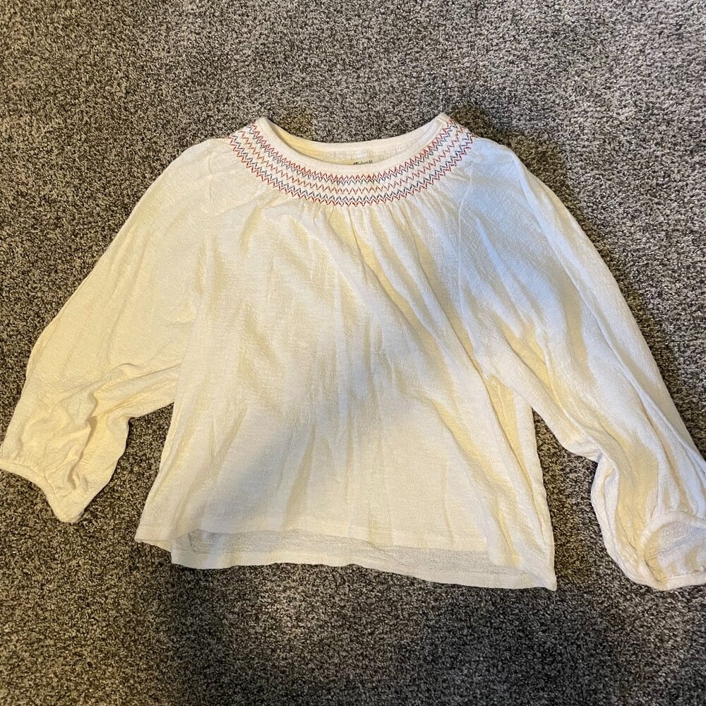 Madewell White Gauze-y Top with Multicolor Detailing